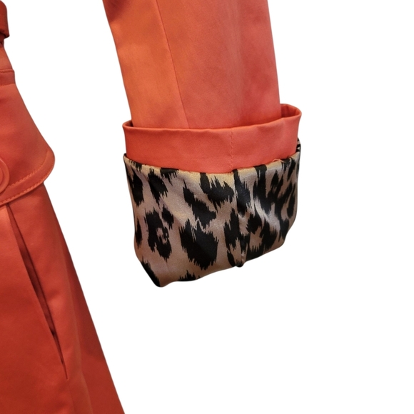 Joan Rivers 3/4 Trench Coat Bright Orange Leopard Lining With Belt Small - Picture 14 of 15